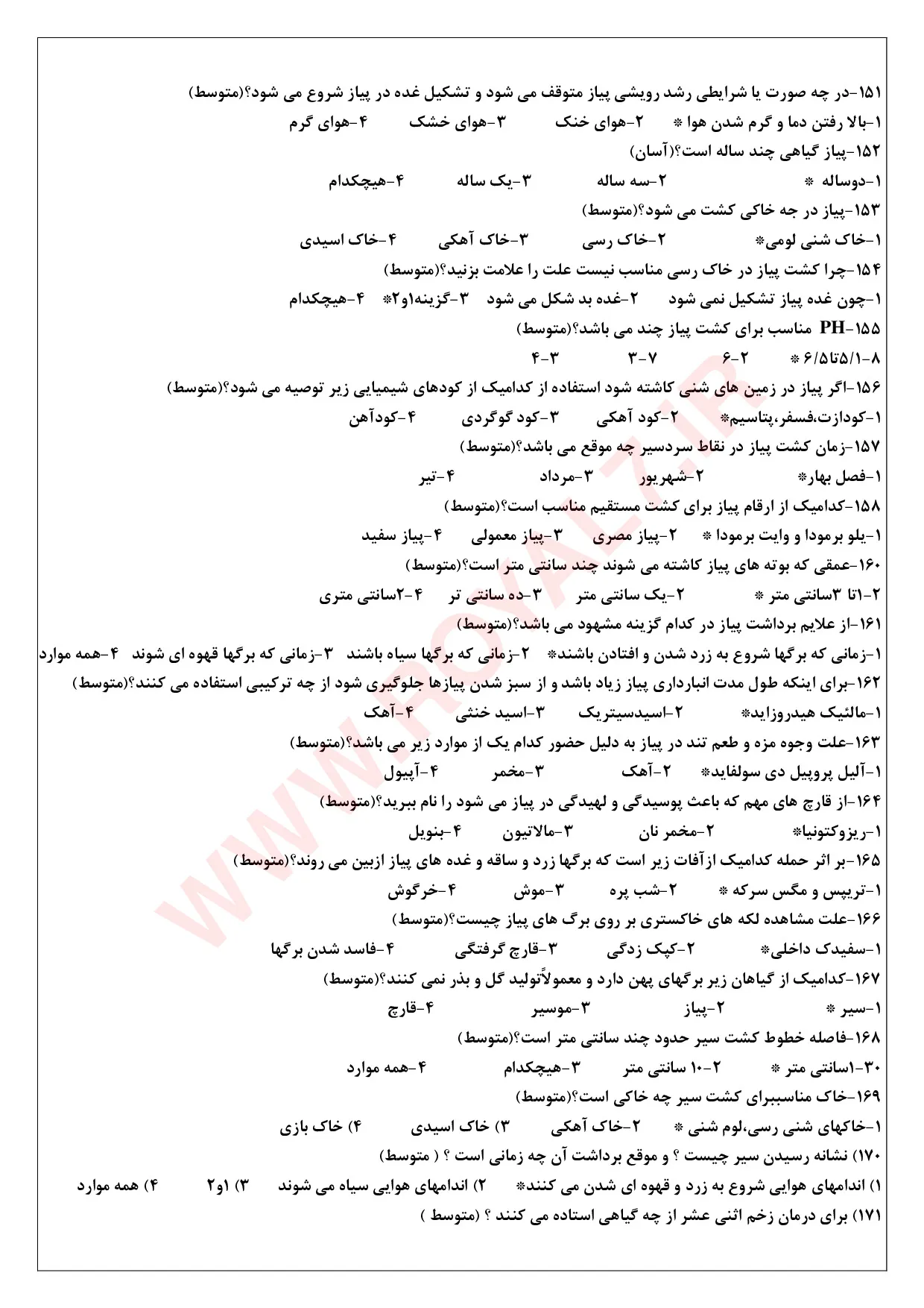 نمونه سوالات سبزی کاری  با جواب