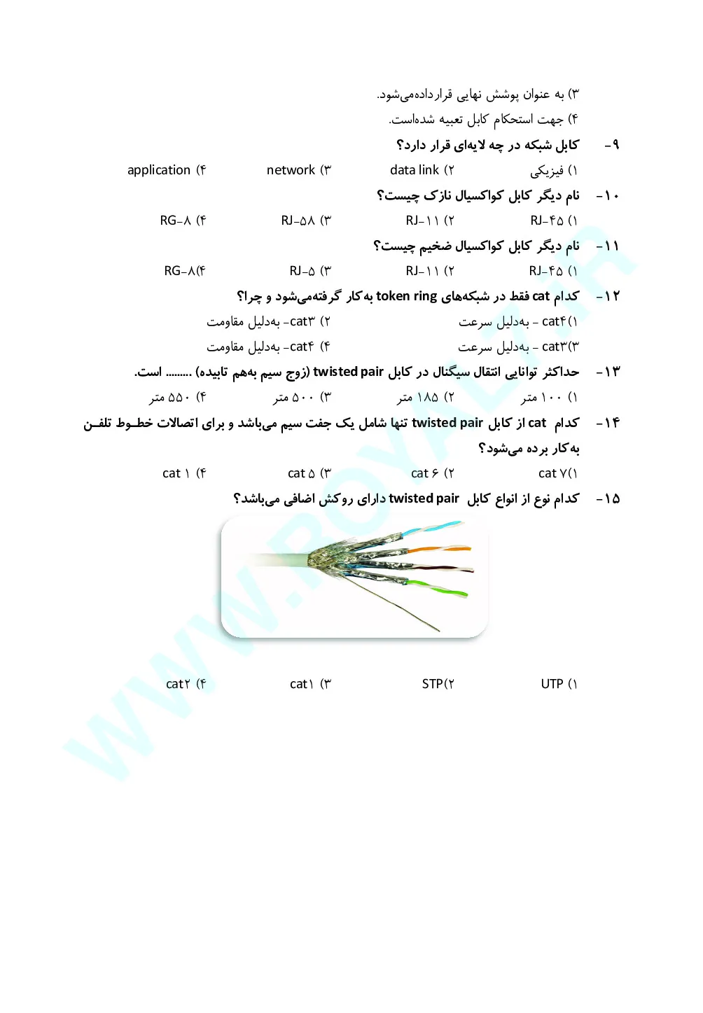 نمونه سوالات تکنسین عمومی شبکه های کامپیوتری فنی حرفه ای با جواب