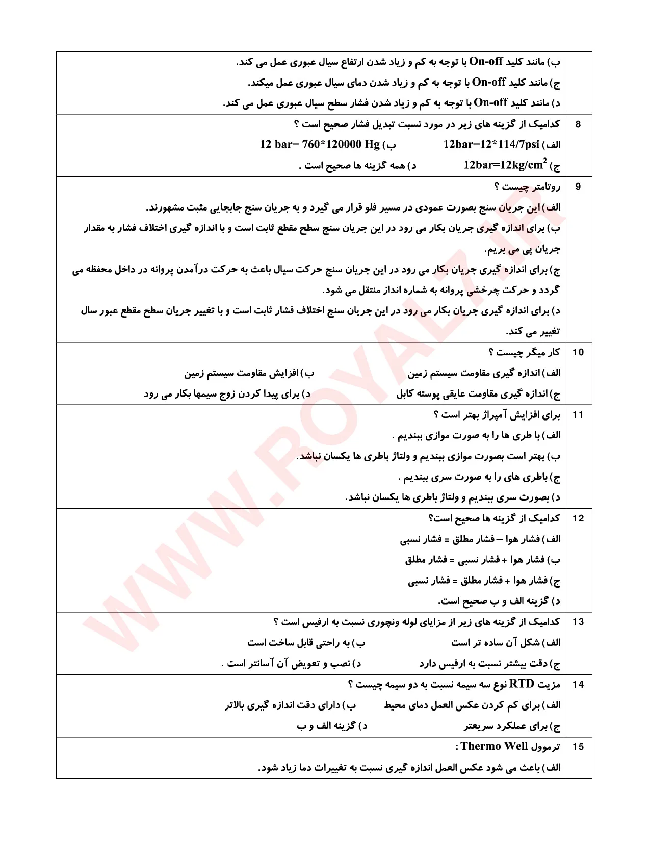 دانلود 540 نمونه سوال ابزار دقیق فنی حرفه ای