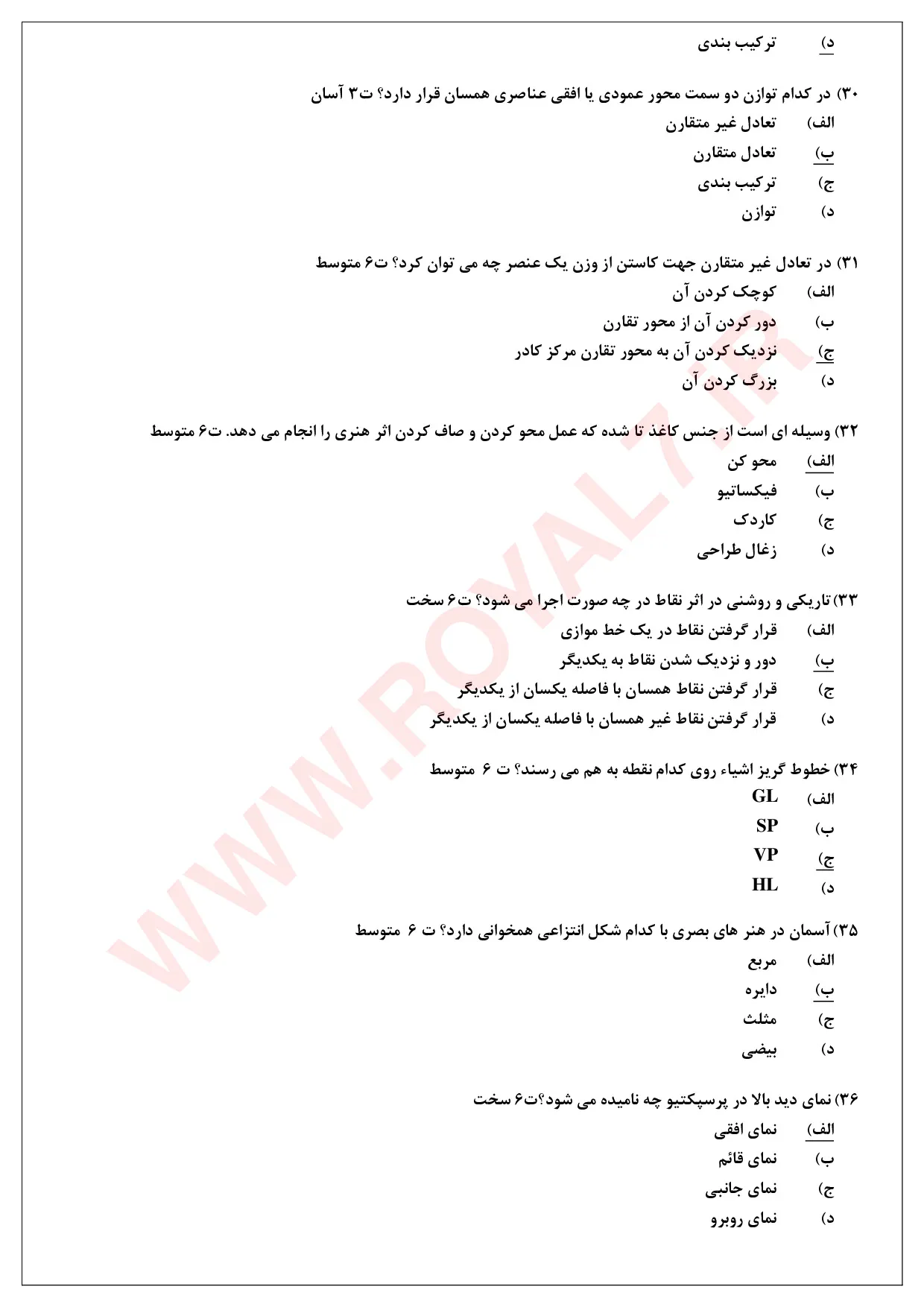 دانلود 540 نمونه سوال نقاش مقدماتی فنی حرفه ای