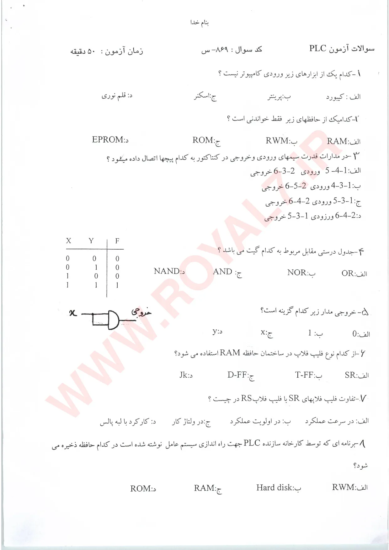 دانلود 675 نمونه سوال کارور PLC درجه 2 فنی حرفه ای